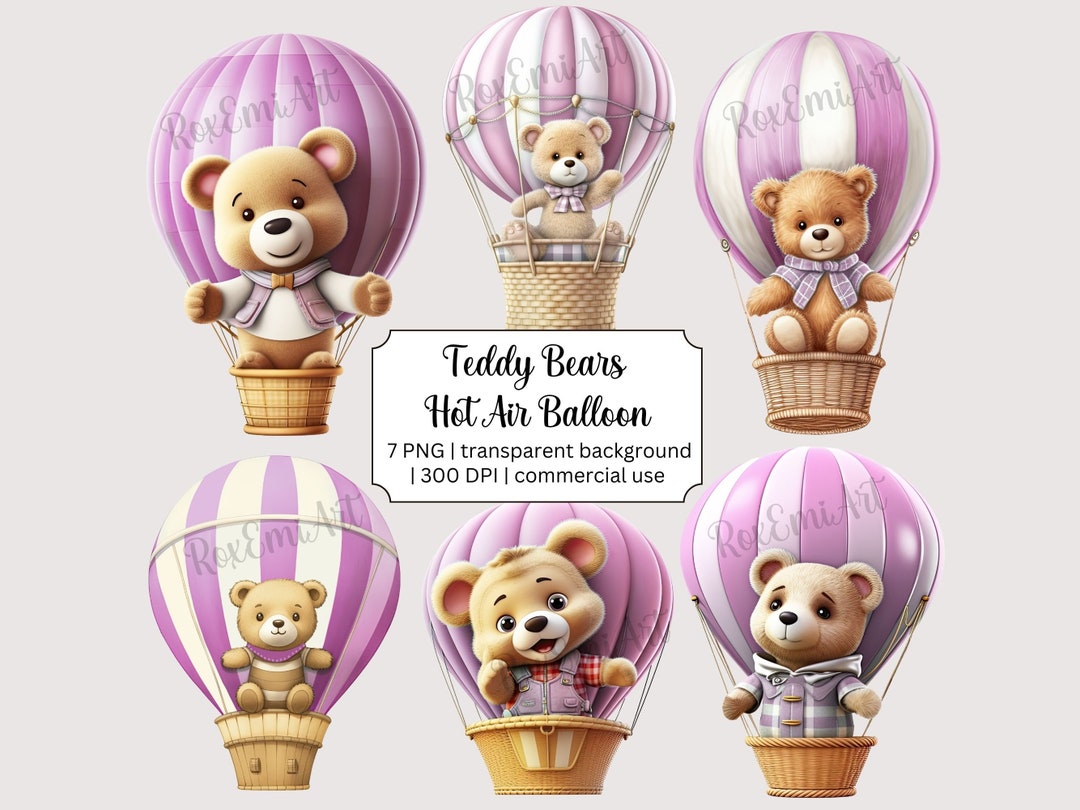 Pink Teddy Bear Clipart & Hot Air Balloon Clipart for Baby - Etsy