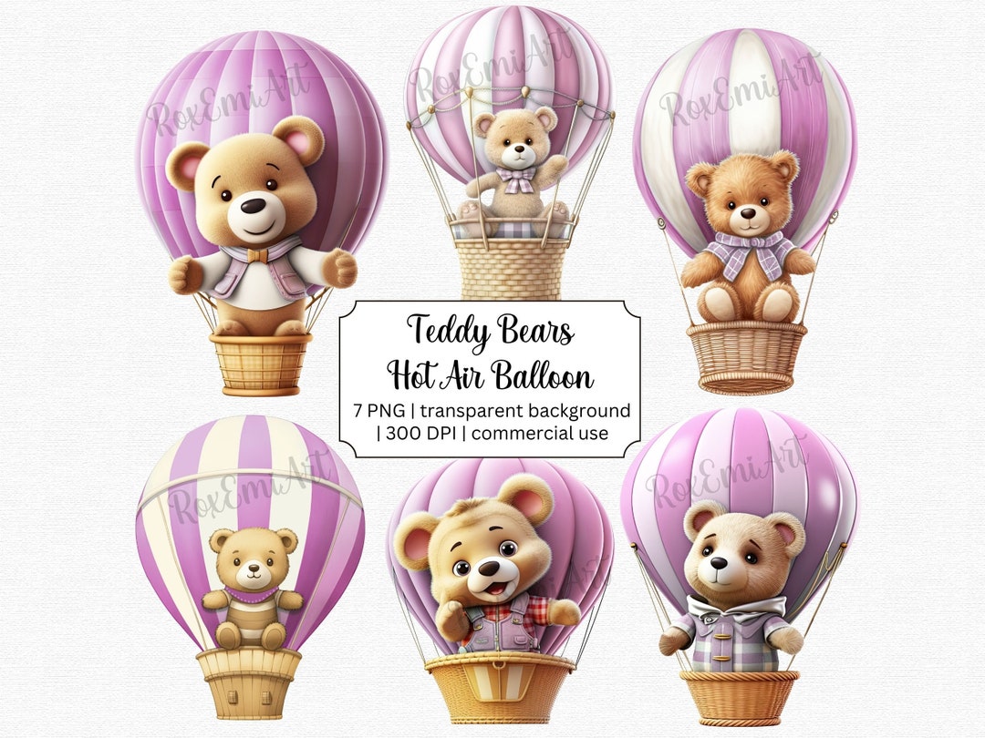 Pink Teddy Bear Clipart & Hot Air Balloon Clipart | for Baby Shower ...