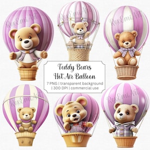 Pink Teddy Bear Clipart & Hot Air Balloon Clipart | For Baby Shower, Nursery Decor and more | Digital Download | Free commercial use!