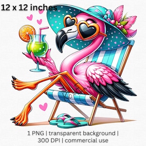 Chic Beach Flamingo Clipart, Whimsical Bird PNG, Vibrant Vacation Beach Vibes Art, Relaxing Tropical Bird Decor, Summer Sublimation Design