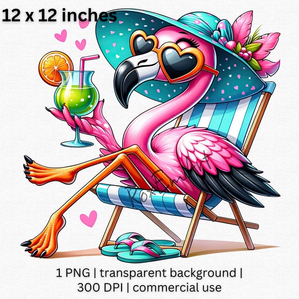 Chic Strand Flamingo Clipart, wunderliche Vogel PNG, lebhafte Urlaubsstrand Vibes Kunst, entspannendes tropisches Vogel Dekor, Sommer Sublimationsdesign