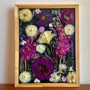 Pressed Flower Art, Botanical Wall Decor, Handmade Floral Design (11x14)