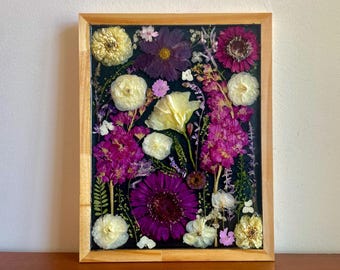 Arte con fiori pressati, decorazione murale botanica, design floreale fatto a mano (11x14)