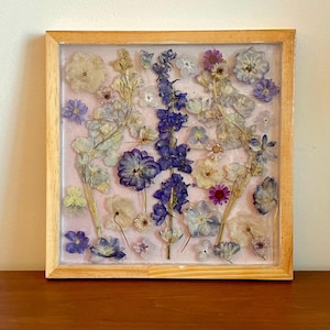 12x12" Unique Framed Dried Flower Resin Wall Art | Pressed Botanicals Herbarium Preservation