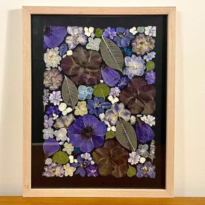 Pressed Flower Wall Art, Handcrafted Botanical Herbarium in Wood Frame, Nature Inspired Decor