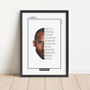 Kobe Bryant Poster, Inspirational Basketball Print, NBA Wall Art, Framed Motivational Sports Quote, Los Angeles Lakers, Black Mamba Decor