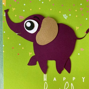 Elefante fofo/desejos de aniversário/único/feito à mão/cartão 3D/para crianças
