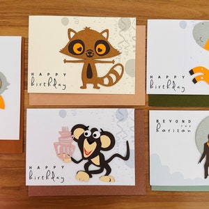 Juego de 5 tarjetas de felicitación en blanco/únicas/hechas a mano/animales bonitos/3D/cumpleaños/aniversario/romance/celebración de boda/cualquier ocasión