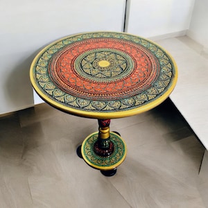 Wooden Coffee Table Side Sofa Table Living Room Table Lacquer ART Nakashi Table Round Modoen Table, GiFT For Her Farmhouse Table Handmade