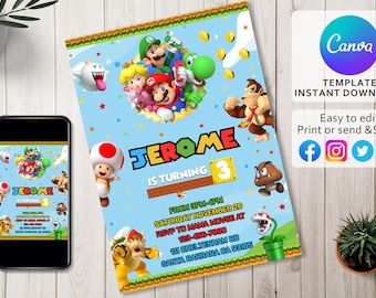 Mario Birthday Party Theme Card | Mario Bros Birthday Boy Invite | Mario Birthday Invitation | Digital Invite | Kids Birthday Invitation 5x7