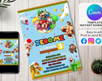 Mario Bros Birthday Boy Invite | Mario Birthday Invitation | Mario Birthday Party Theme Card | Digital Invite | Kids Birthday Invitation 5x7
