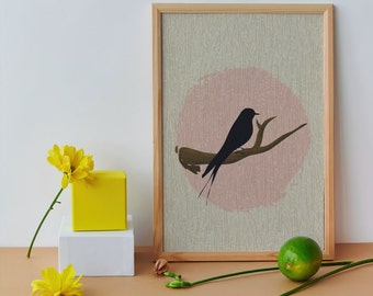 Arte de pared de pájaro estético minimalista / arte de pared de pájaro imprimible / Arte de descarga digital