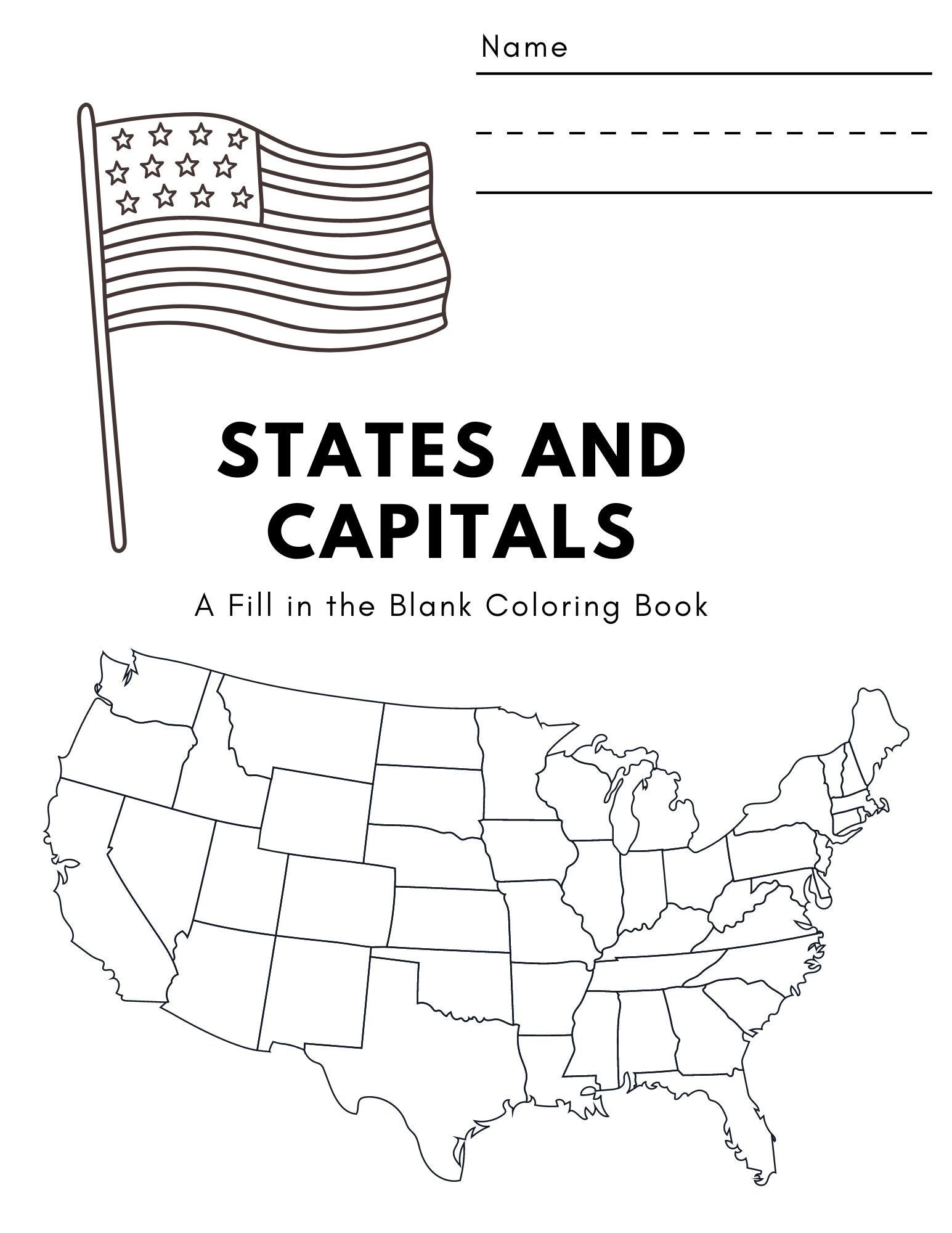 States and Capitals Fill in the Blank Coloring Book - Etsy