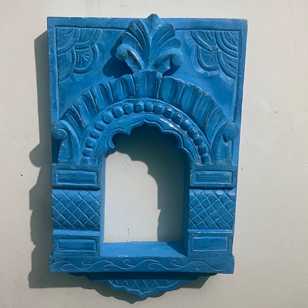Handmade Blue Jharokha Rajasthani Style Hand-Carved Wooden Jharokha Wall Decor Wall Mounted I Traditional Indian Wall Frame |Vintage Frame