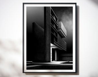 BRUTALIST EDITION 2097, Future Structure, Brutalist Architecture, Brutalism, Monochromatic, Bauhaus, Noir, Modern Home