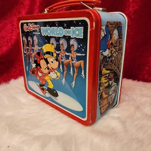 Vintage jaren 1980 Walt Disney Productions World On Ice metalen lunchbox *MET THERMOS*