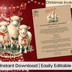 Invito stampabile di Natale a forma di pecora, pecore di Natale, divertenti animali da fattoria, festa di Natale per gli amanti delle pecore, invito per riunire gli amici