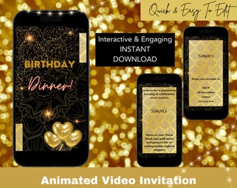 Birthday Digital Invite | Animated Birthday Invitation | Video Invitation Template | Instant Download | Editable Template | Includes Music