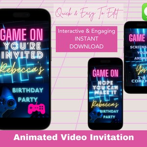 Gamer Invitation | Editable Gaming Birthday Invitation | Video Game Birthday Invitation | Game Party | Video Game Custom Invite | Animated