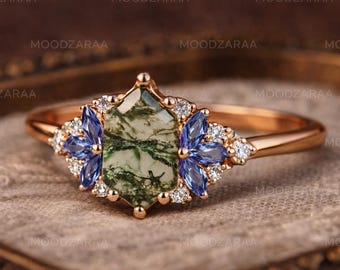 Anillo de ágata musgosa en plata de ley 925 / Anillo de piedra preciosa verde hecho a mano / Anillo de compromiso inspirado en la naturaleza / Joyería bohemia minimalista