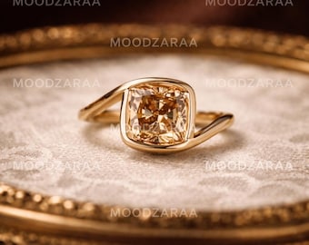 Champagne Gemstone Ring in 925 Sterling Silver, Cushion Cut Champagne Stone Ring, Elegant Minimalist Engagement Ring Gift for Her