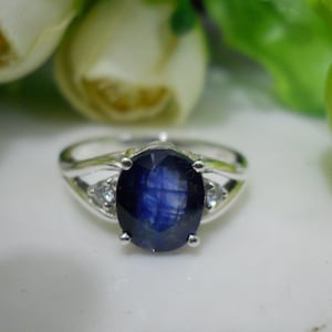Natural Blue Sapphire Ring, Women ring, 925 Sterling Silver Ring, Handmade Ring, Solitaire Ring, Gemstone Ring, Wedding Ring, Gift For Her