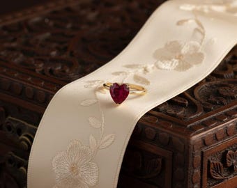 Zierlicher Herz Rubin Ring | 925 Sterling Silber, Versprechensring