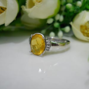 Natural Yellow Sapphire Ring: Sterling Silver Solitaire Promise Ring
