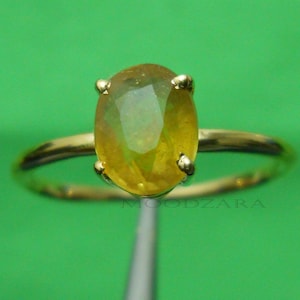 Natural Yellow Sapphire Ring: Oval Gemstone, Sterling Silver Bezel Setting