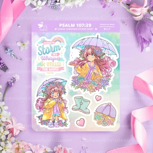 Psalm 107:29 Kawaii Aufkleber Blatt, Kawaii Aufkleber, christlicher Aufkleber Bibel Journaling Aufkleber, Bibel Vers Aufkleber, niedlich Ästhetik