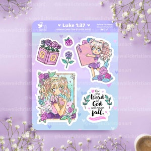 Luke 1:37 Kawaii Sticker Sheet, Kawaii Stickers, Christian Sticker Bible Journaling Stickers, Bible Verse Stickers, Cute Aesthetic