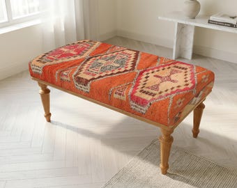 boho bedroom, handwoven fabric, fabric coffee table, maximalist decor, tribal stool, statement bench, carpet bench, foot stool