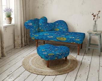 Boho Style Bench, Bohemian Decor, Small Loveseat Sofa, Seating Bench, Chic Loveseat Sofa, Lounge with Footrest