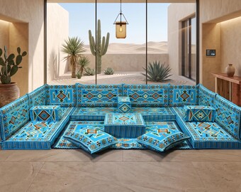 Modular Floor Sofa Set, Kilim Patterned Seating, Boho Living Room Furniture