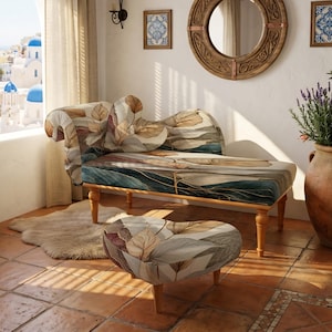 Böjd soffa, Snygg Loveseat, Vävt tyg, Liten Loveseat-soffa, Schäslong, Loveseat-soffa, Slitstark Loveseat