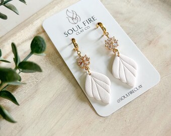 White Feather Drop | Polymer Clay Earrings | Handmade Earrings | Statement Earrings | Lightweight