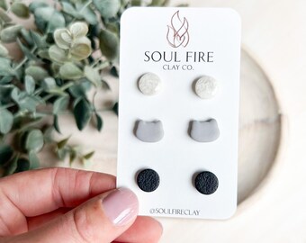 Monochrome Stud Trio - Fall - Statement Earrings