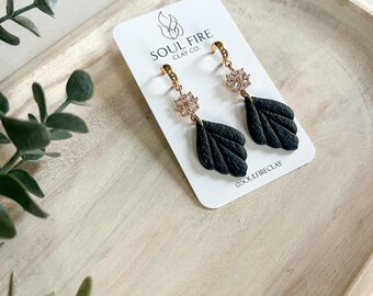 Black Feather Drop | Polymer Clay Earrings | Handmade Earrings | Statement Earrings | Lightweight