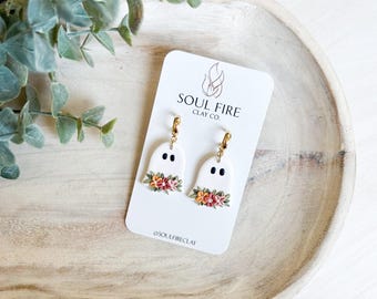 Boho Floral Ghosts - Halloween Statement Earrings