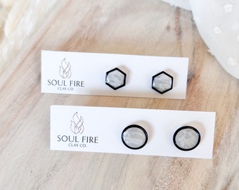 Transparent Black Rim stud statement Earrings | Fall Earrings | Polymer Clay Earrings | Handmade Earrings | Statement Earrings | Lightweight