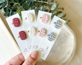 Knit Pumpkin Stud | Polymer Clay Earrings | Handmade Earrings | Statement Earrings | Lightweight