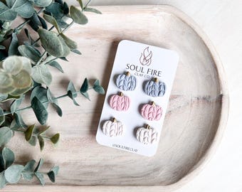 Knit Pumpkin Stud Trio - Pastels - Fall - Statement Earrings