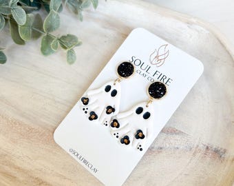 Monochrome Floral Ghosts - Halloween Statement Earrings