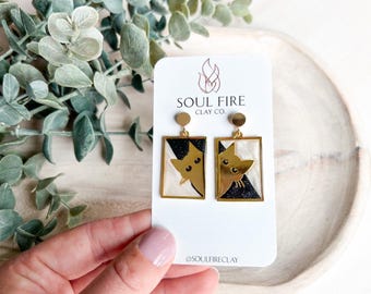 Monochrome Stripe Cat Fall - Statement Earrings