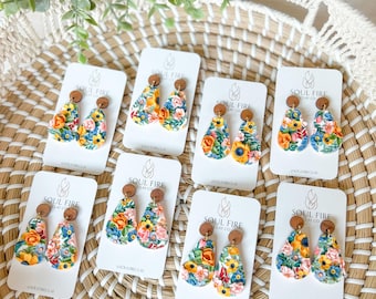 Jardin floral | Boucles d'oreilles en pâte polymère | Boucles d'oreilles faites main | Boucles d'oreilles tendance | Légères
