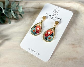 Fall Floral Garden | Polymer Clay Earrings | Handmade Earrings | Statement Earrings | Lightweight