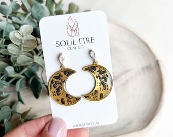 Halloween Moon Silhouette - Statement Earrings