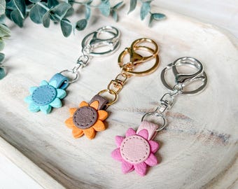 Stitched Flower - Leather Textured Polymer Clay Keychain