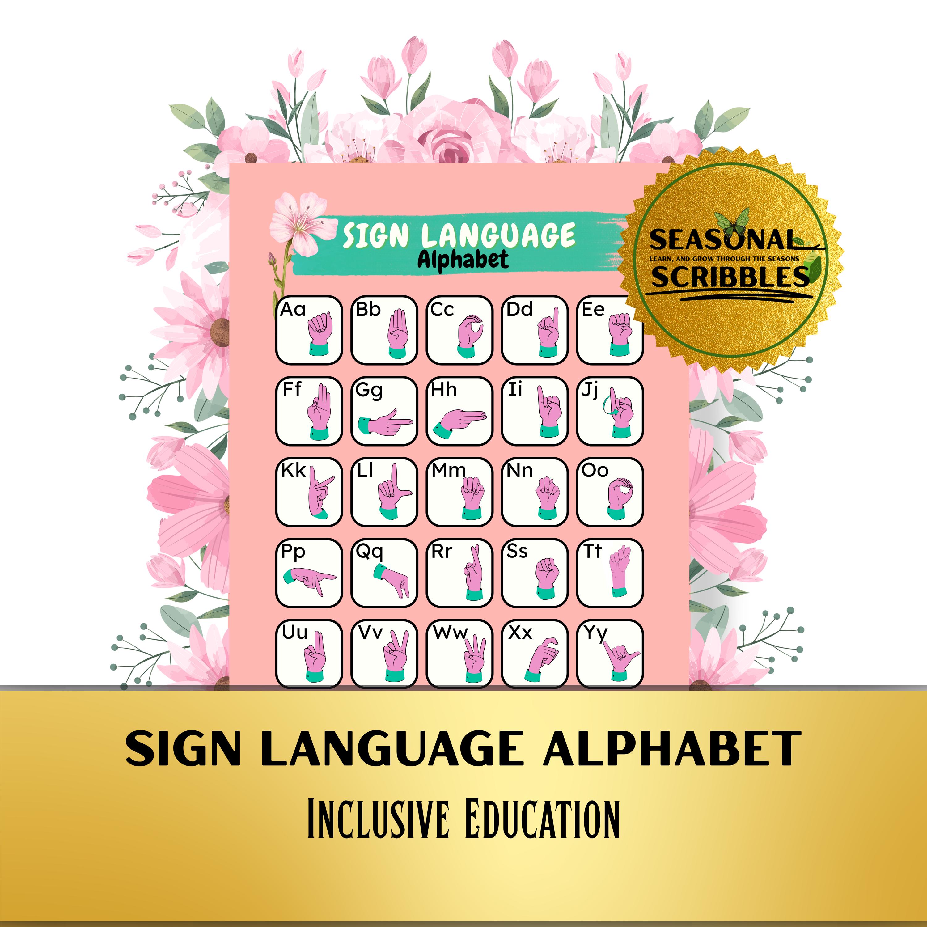 Pink Sign Language Letters Pink Sign Language Alphabet Poster, Girly Classroom Decor (digital ...
