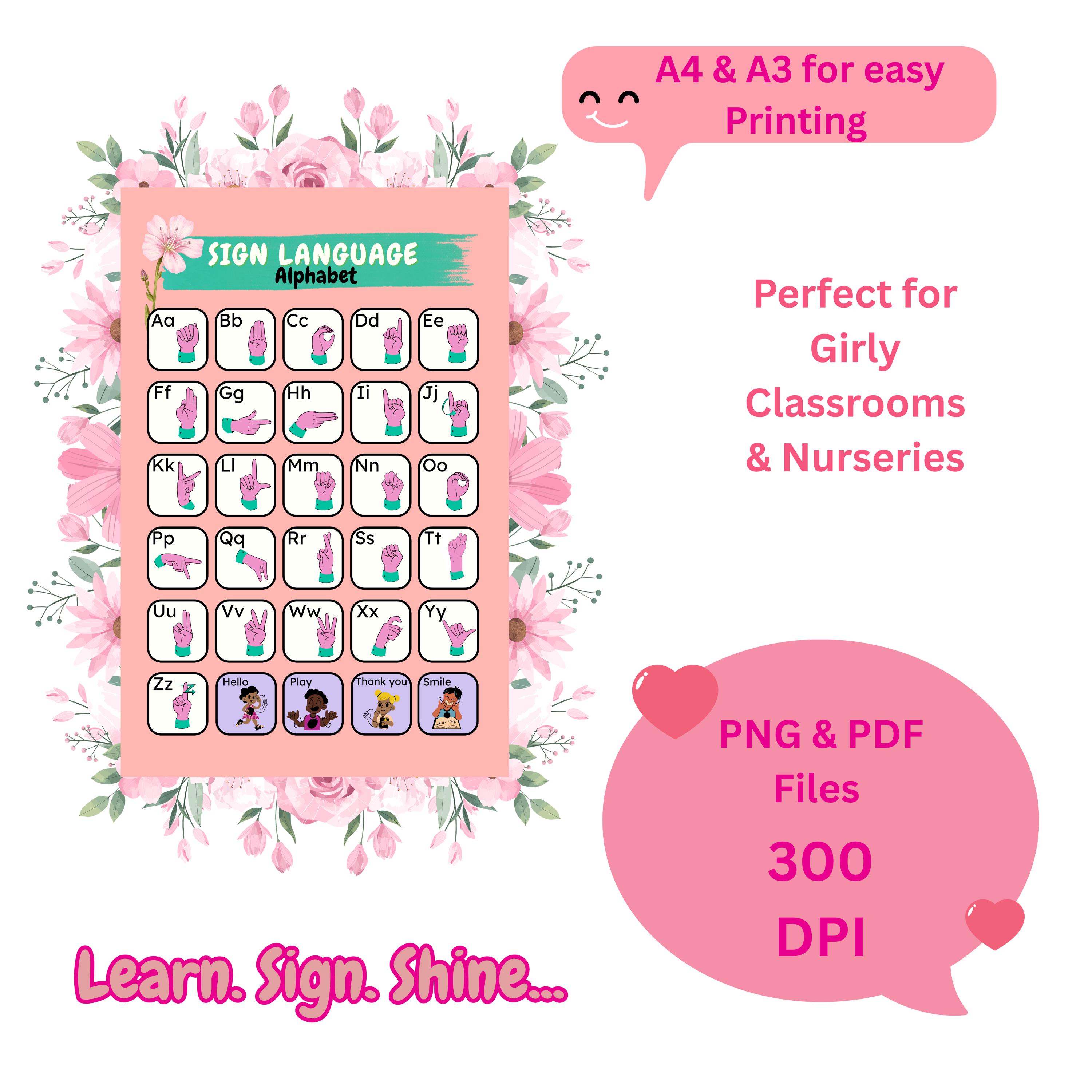 Pink Sign Language Letters Pink Sign Language Alphabet-digital Download ASL, Inclusive Learning ...